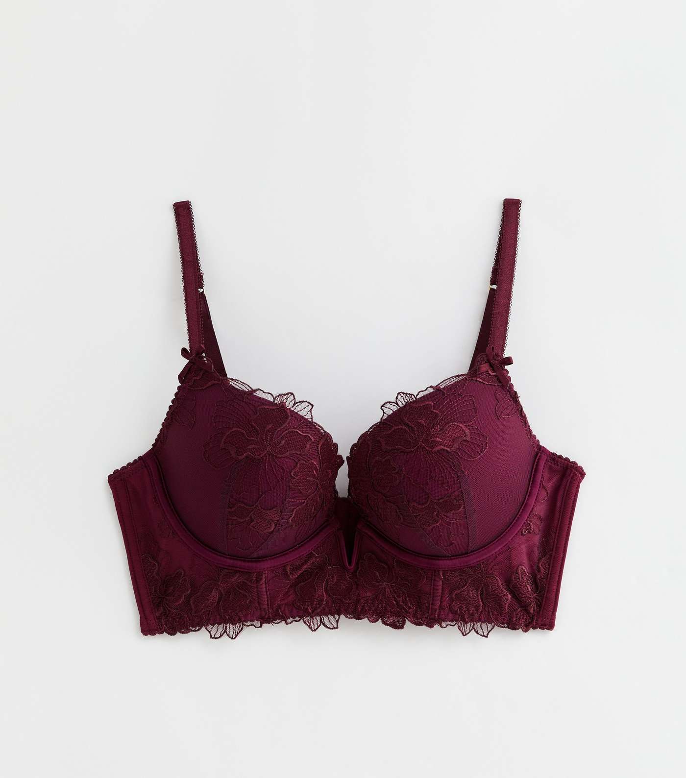 Burgundy Floral Embroidered Push Up Corset Bra Image 5