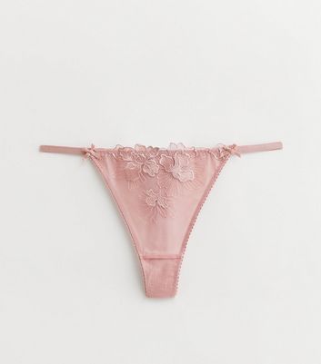 Pink Floral Embroidered Thong New Look