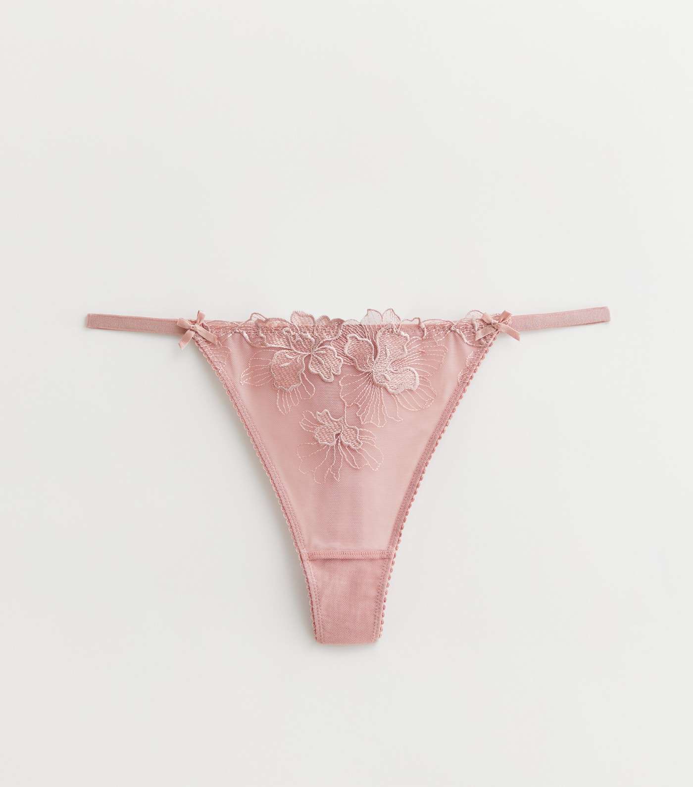 Pink Floral Embroidered Thong Image 5