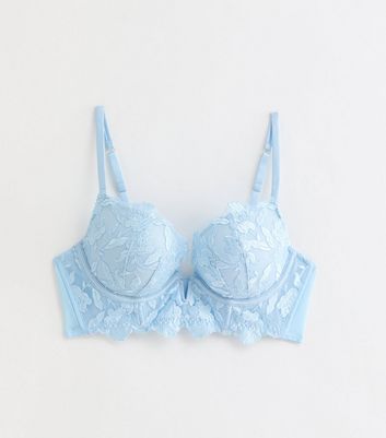 Pale Blue Embroidered Longline Push Up Bra New Look