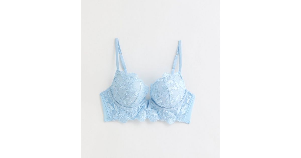 Pale Blue Embroidered Longline Push Up Bra | New Look