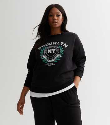 Curves Black Crew Neck Brooklyn Logo Sweatshirt