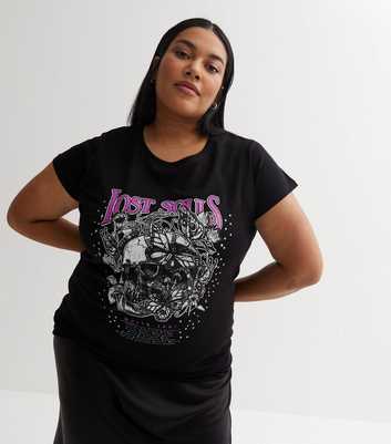 Curves Black Lost Souls Skeleton Crew Neck Logo T-Shirt