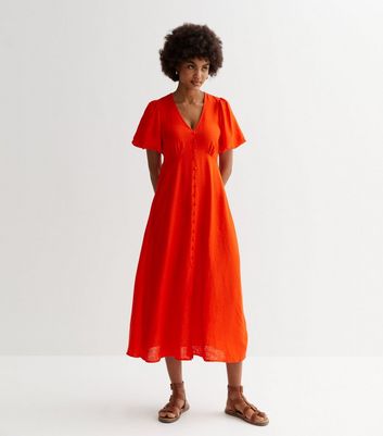 Red button cheap midi dress