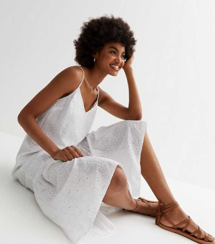 White Ribbed Tie Waist Strappy Midaxi Dress