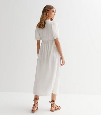 White Linen-Look Tie Front Midi Dress New Look