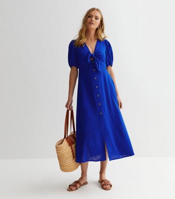 Blue linen dress sale