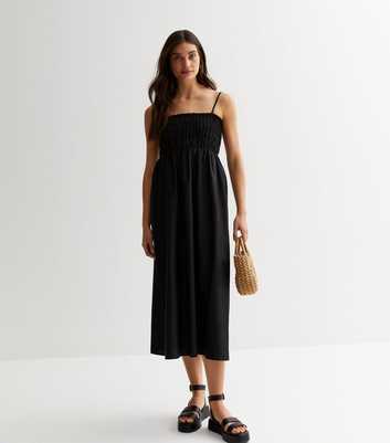 Black Square Neck Strappy Midi Dress