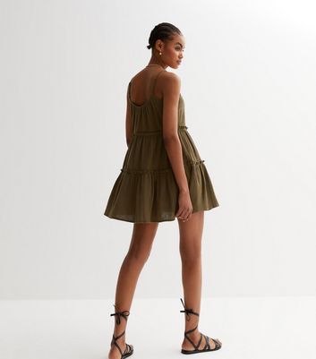 Khaki Strappy Tiered Mini Dress | New Look