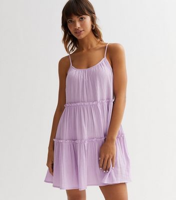 Lilac Strappy Tiered Smock Mini Dress New Look