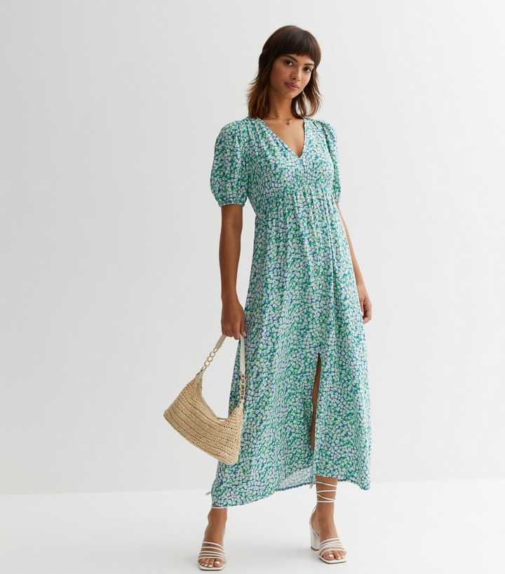 Blue Ditsy V Neck Midi Dress | New Look