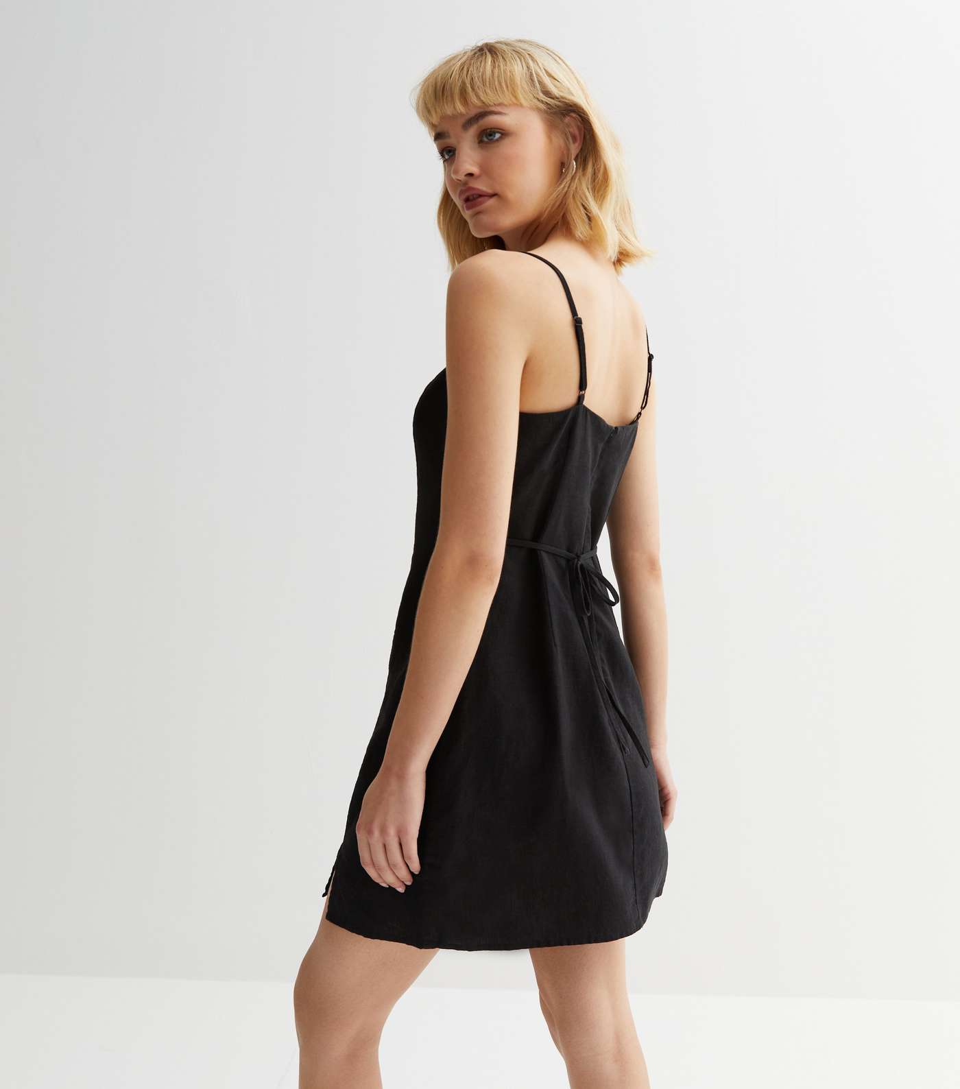 Strappy Linen Mini Dress - Black