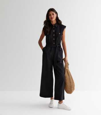Black Sleeveless Belted Utility Jumpsuit