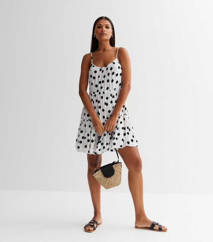 White Spotty Strappy Mini Sun Dress