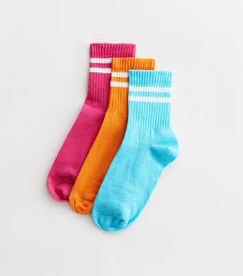 Girls 3 Pack Multicoloured Stripe Tube Socks