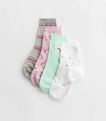 Girls 4 Pack Multicoloured Cloud Rainbow Ankle Socks