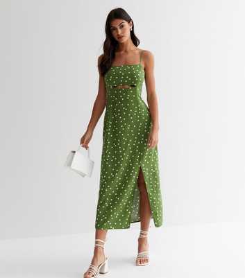 Green Spot Split Hem Cut Out Midi Dress