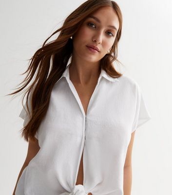 White Linen Look Double Tie Front Shirt