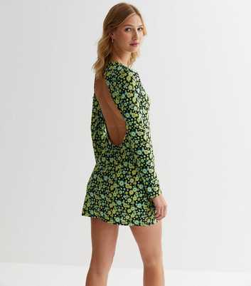 Influence Green Ditsy Floral Jersey Open Back Mini Dress