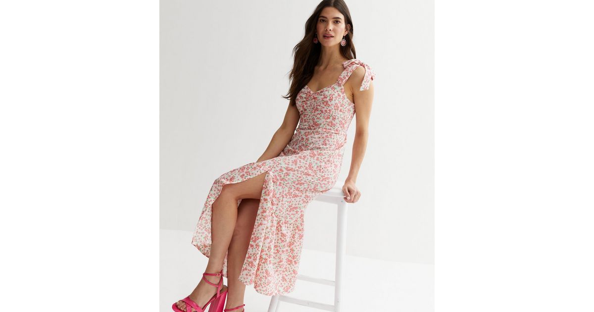 Ellie Pink Floral Tie Strap Dress