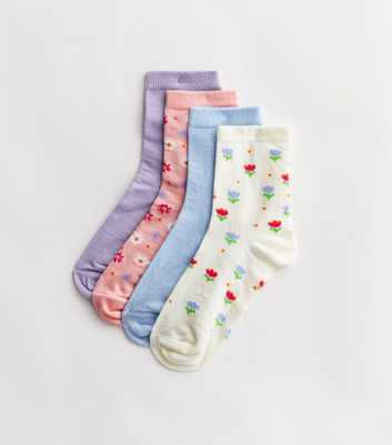 4 Pack Multicoloured Floral Ankle Socks