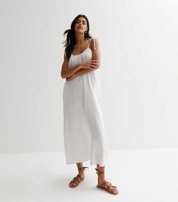 White Cheesecloth Strappy Maxi Dress