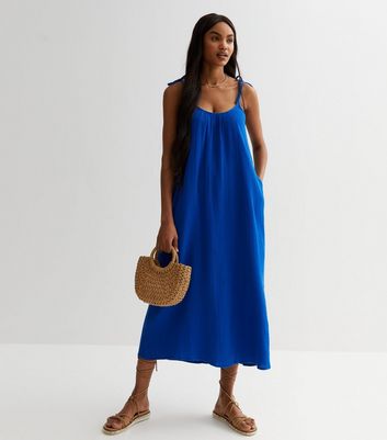 Bright Blue Cheesecloth Strappy Midaxi Dress New Look