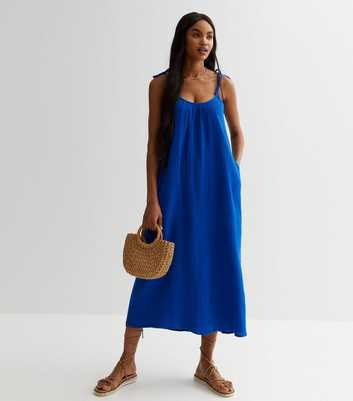 Bright Blue Cheesecloth Strappy Maxi Dress