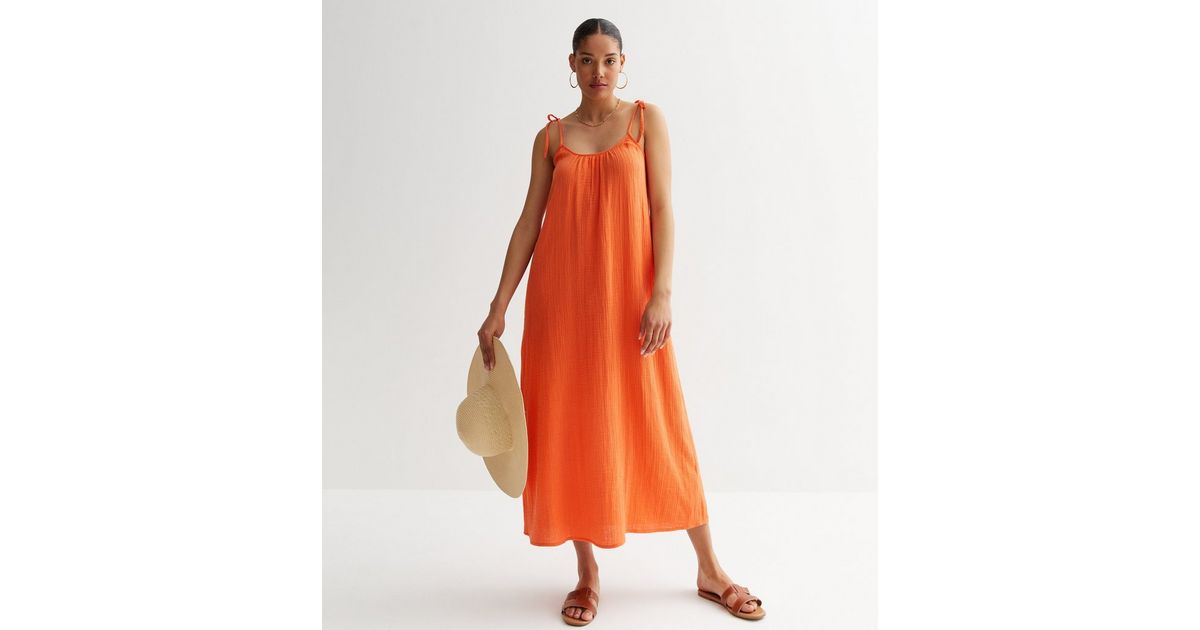 Bright Orange Cheesecloth Strappy Midaxi Dress | New Look