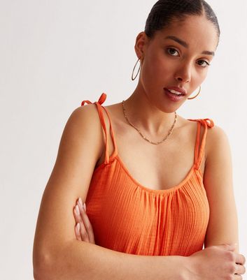 Bright Orange Cheesecloth Strappy Midaxi Dress