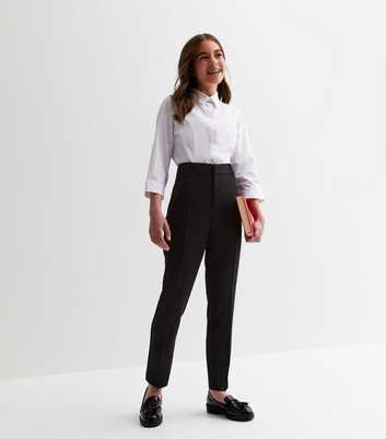 Girls Black Slim Fit Adjustable Waist School Trousers