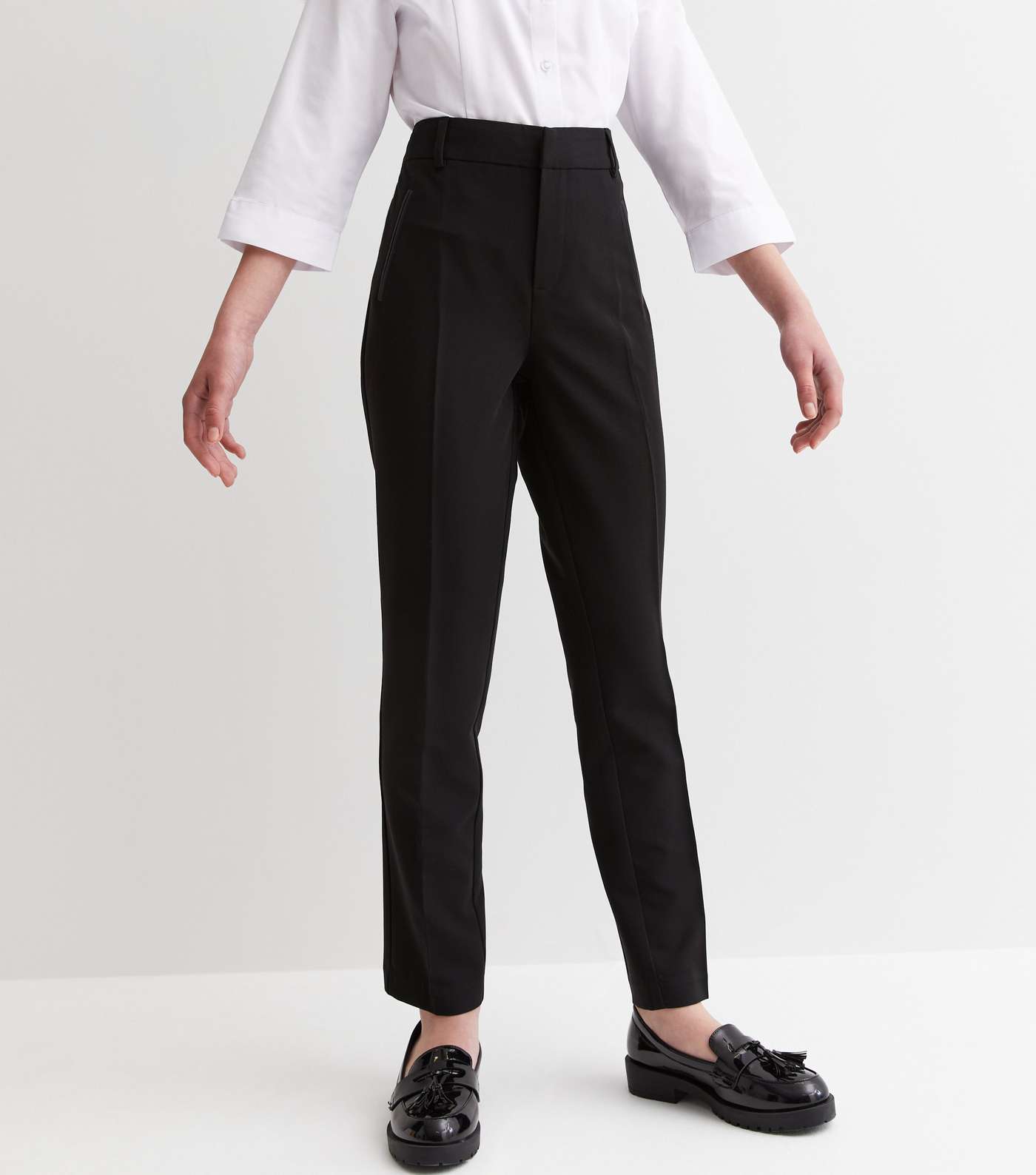 Girls Black Slim Fit Adjustable Waist School Trousers Image 3