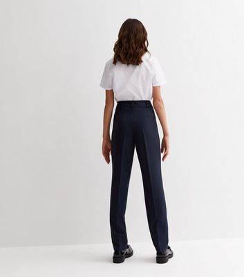 Girls Navy Slim Fit Adjustable Waist School Trousers | New Look