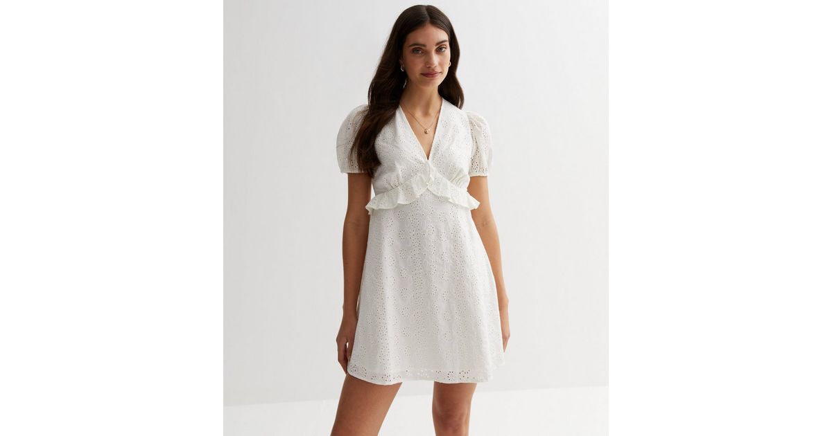 White Broderie Frill Mini Dress | New Look