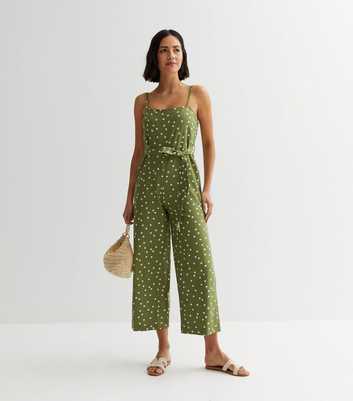 Green Spot Strappy Belted Jumpsuit