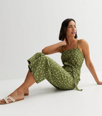 Green Spot Strappy Belted Jumpsuit New Look