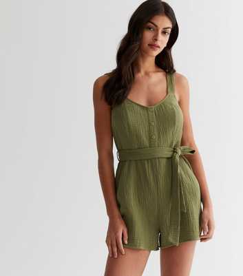 Olive Textured Belted Playsuit