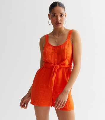 Bright Orange Textured Belted Playsuit