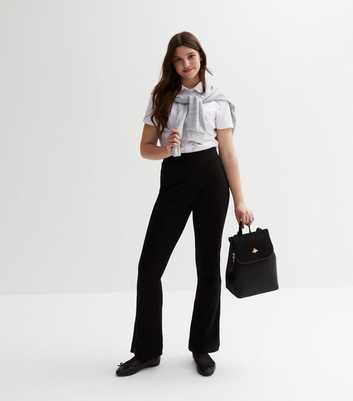 Girls Black Jersey Flared Trousers