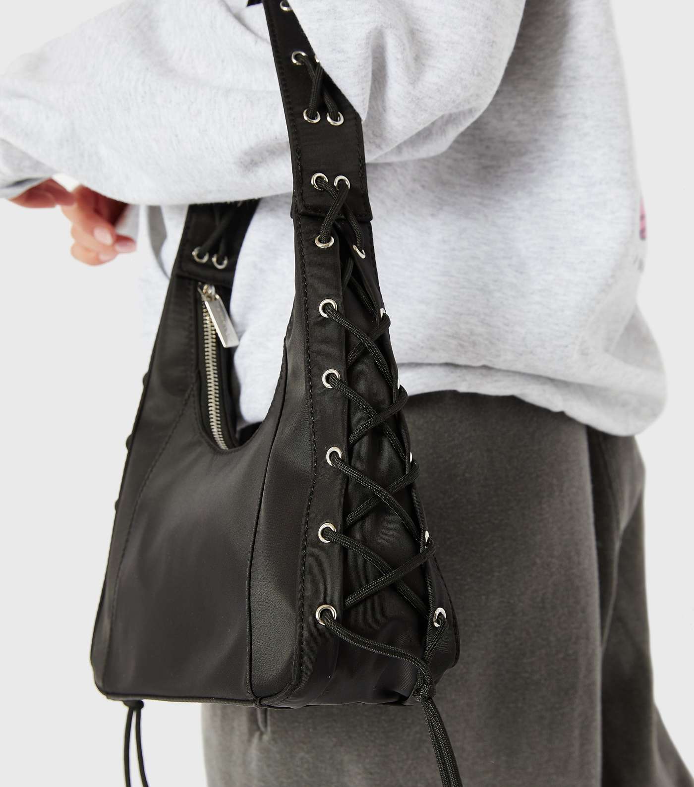 Skinnydip Black Nylon Lace Up Shoulder Bag Image 3