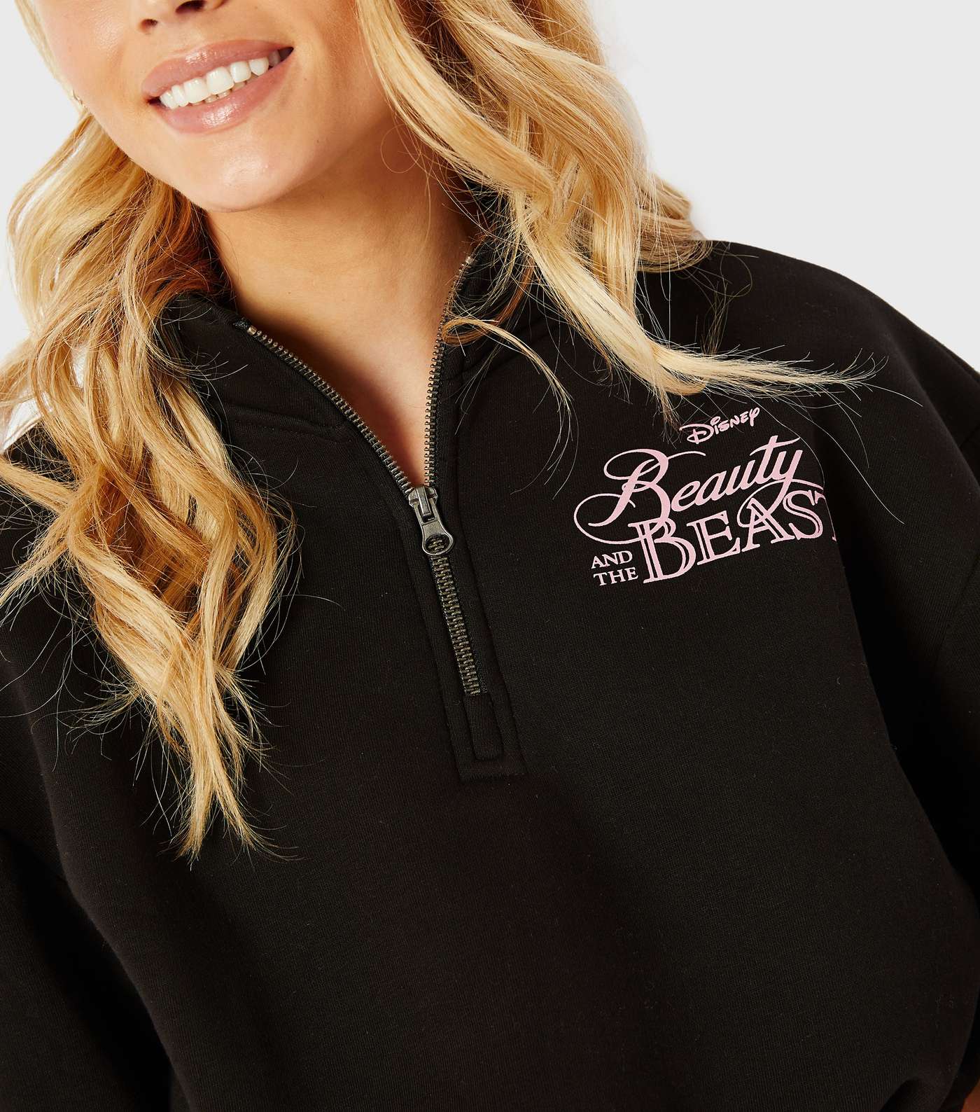 Skinnydip Black 1/2 Zip Beauty and the Beast Rose Logo Sweatshirt Image 6