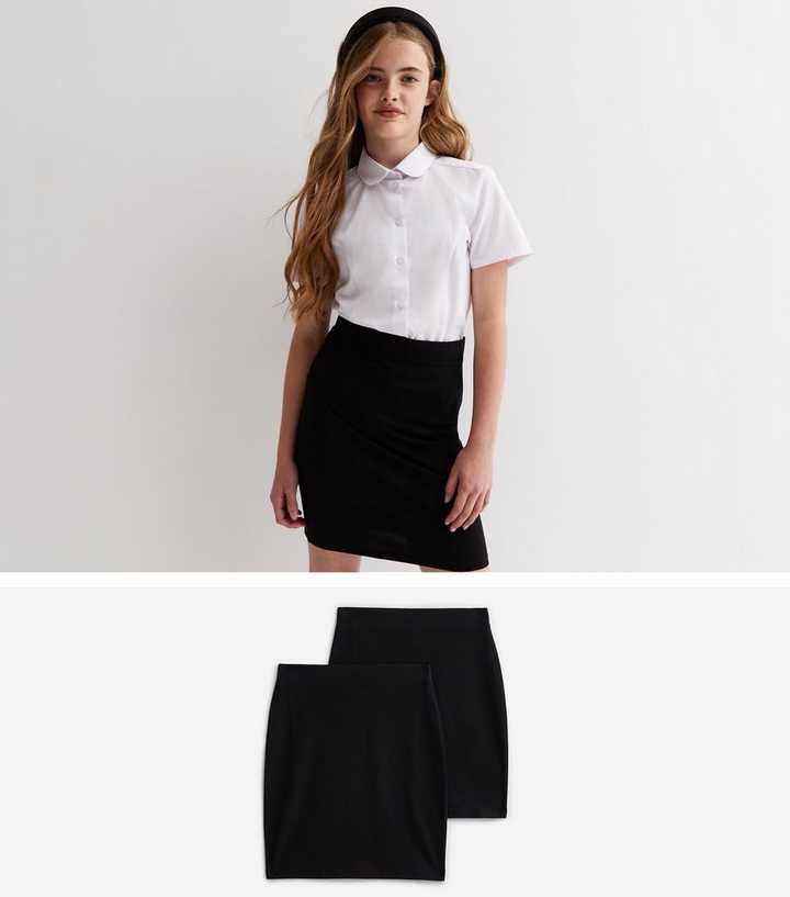 Girls 2 Pack Black Tube School Skirts