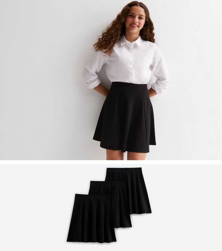 Girls 3 Pack Black Skater School Skirts