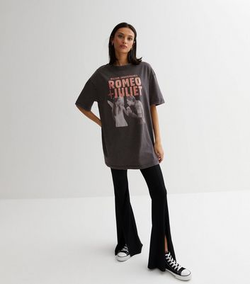 Dark Grey Acid Wash Romeo and Juliet Glitter Logo Oversized T