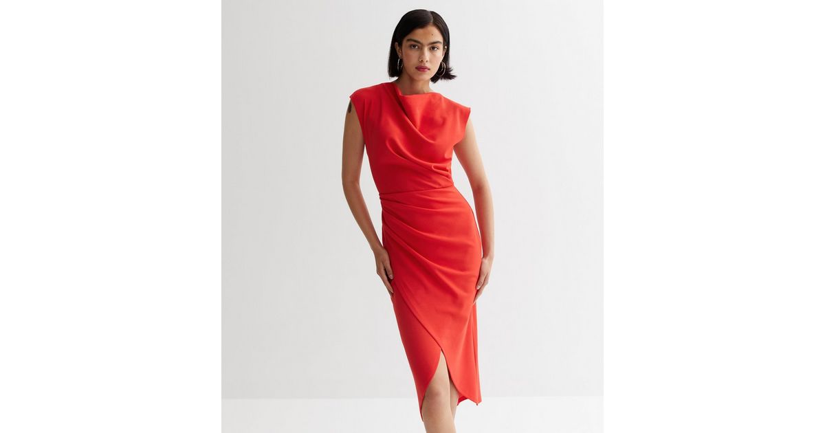 Red Wide Neck Wrap Hem Dress main image 1