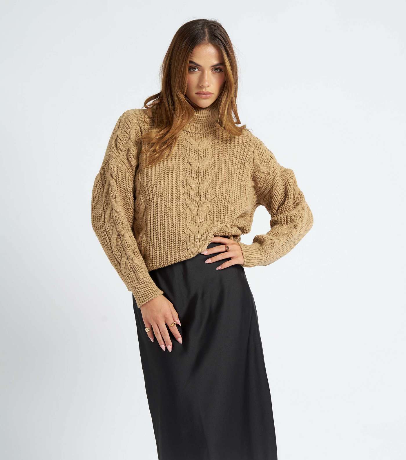 Urban Bliss Camel Cable Knit Roll Neck Jumper