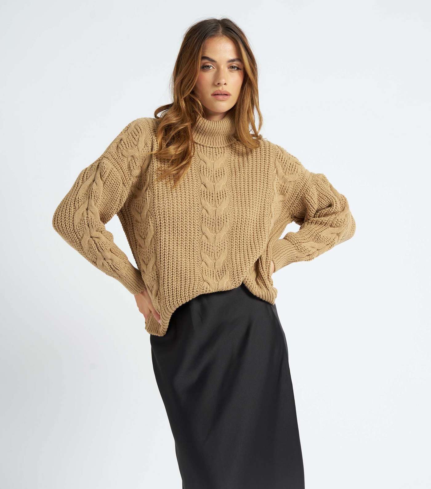 Urban Bliss Camel Cable Knit Roll Neck Jumper Image 3