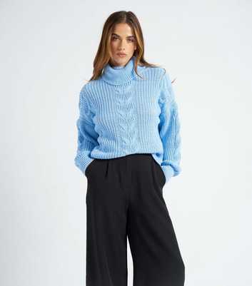 Urban Bliss Blue Cable Knit Roll Neck Jumper
