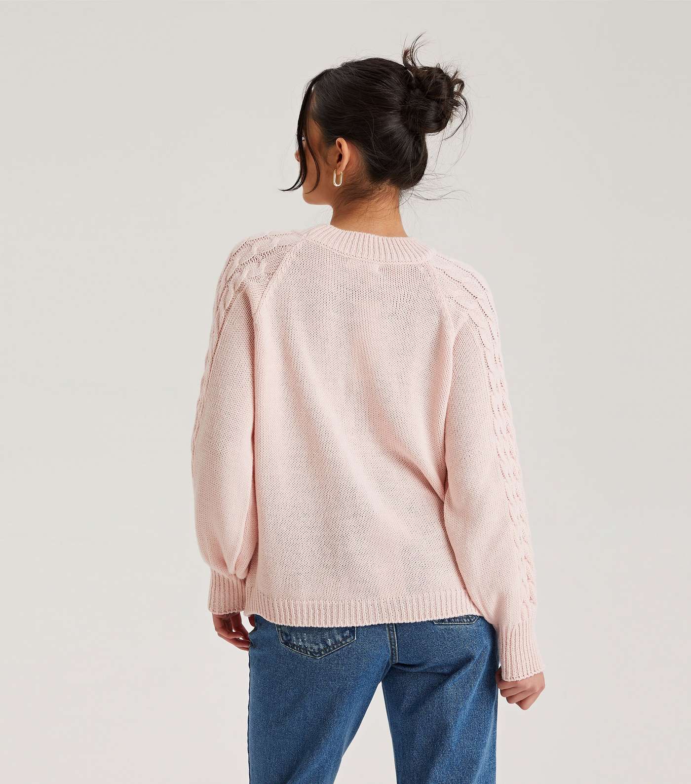 Urban Bliss Pale Pink Cable Knit Crew Neck Jumper Image 3