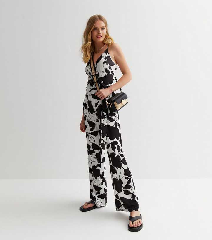 Black Floral Strappy Wrap Jumpsuit New Look